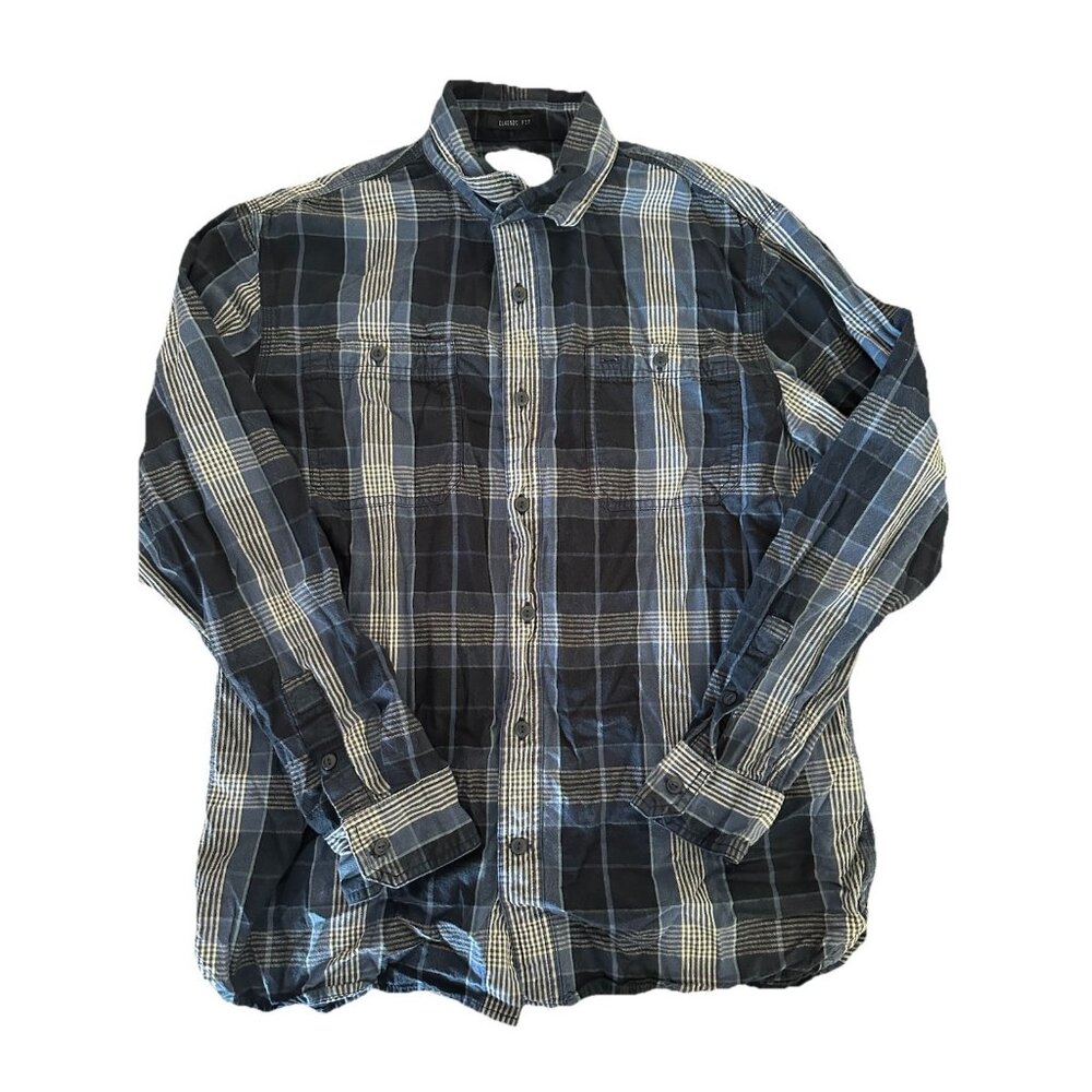 St. John's Bay Men' Large L Plaid Madras Shirt Long Sleeve 100% Cotton Button Up